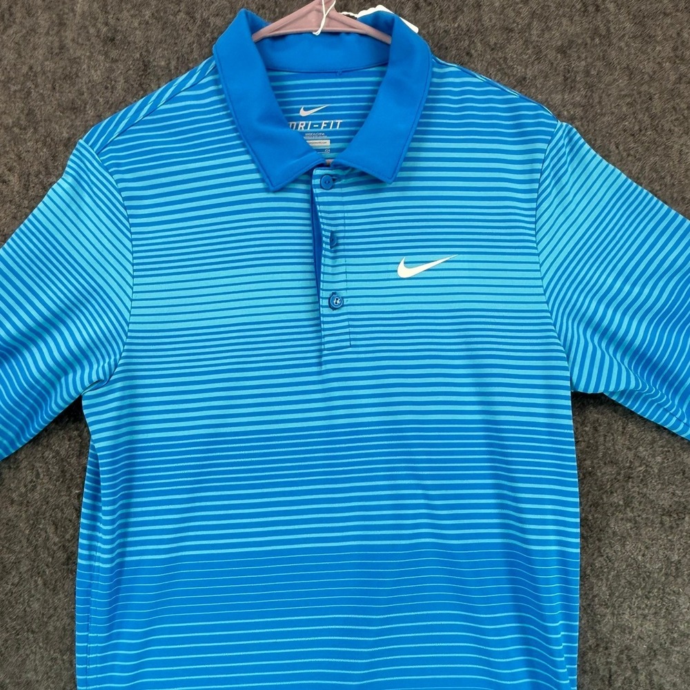 Nike Dri-FIT Mens Blue Striped Tennis Golf Polo Shirt Small